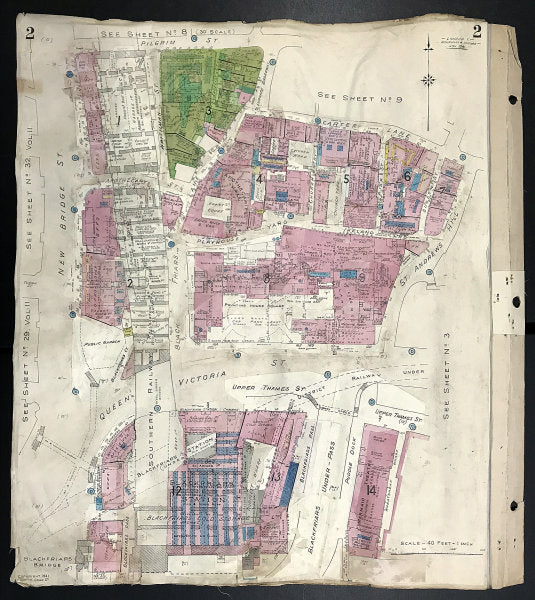 London EC4Y EC4V Blackfriars Queen Victoria Street WW2 Bomb damage GOAD 1941 map